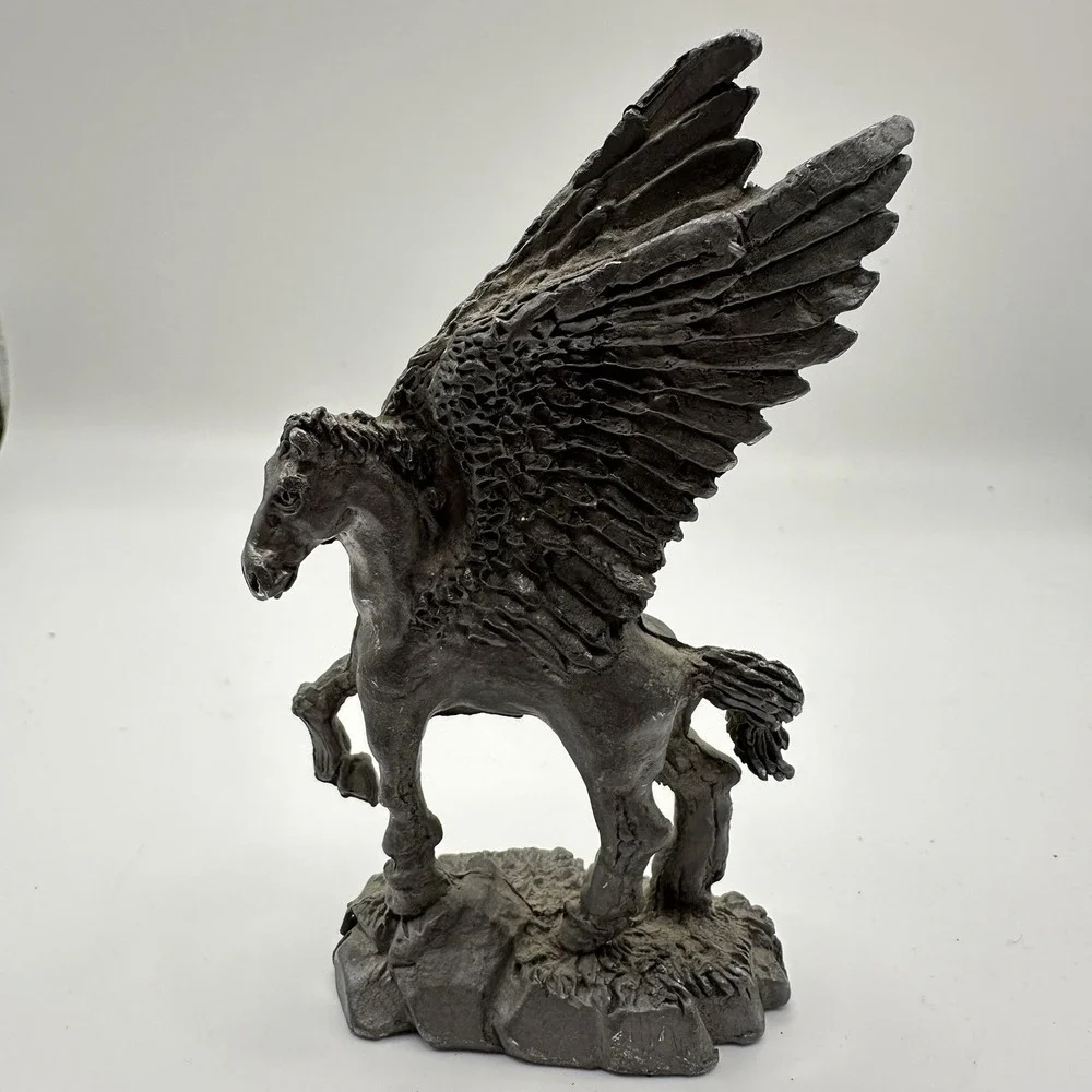 VTG Pewter Pegasus Figurine Statue Fantasy Mythical Winged Horse Decor 3 1/2